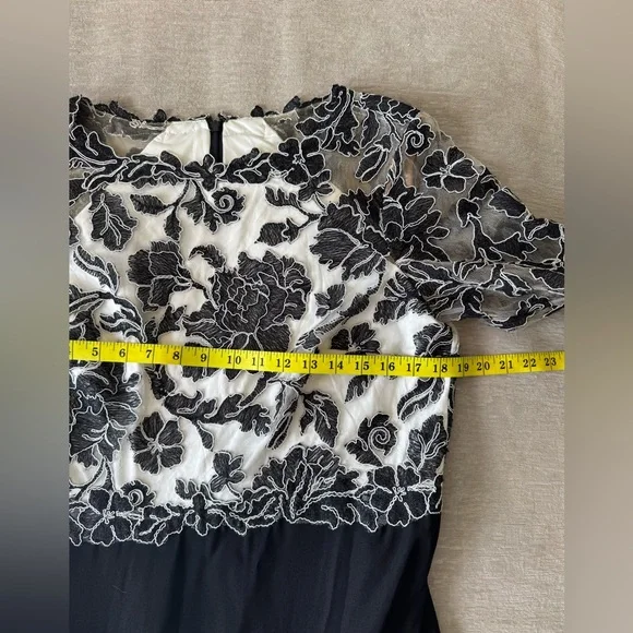 Tadashi Shoji Peony Embroidered Lace Top Black Ivory Gown Dress Size 16 - Picture 12 of 15